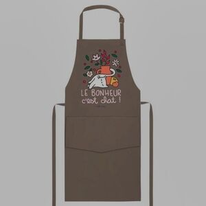 Brown Cooking Apron By Estelle Tchatcha Le Bonheur C'est Chat NWT Alma Mater